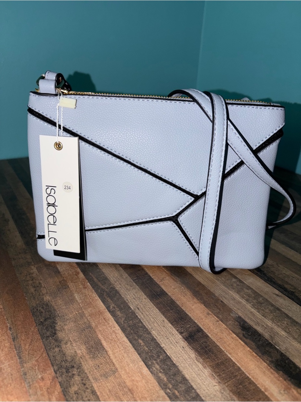 Isabelle Light Blue Pebble Crossbody Bag with Geometric Accent-NWT!